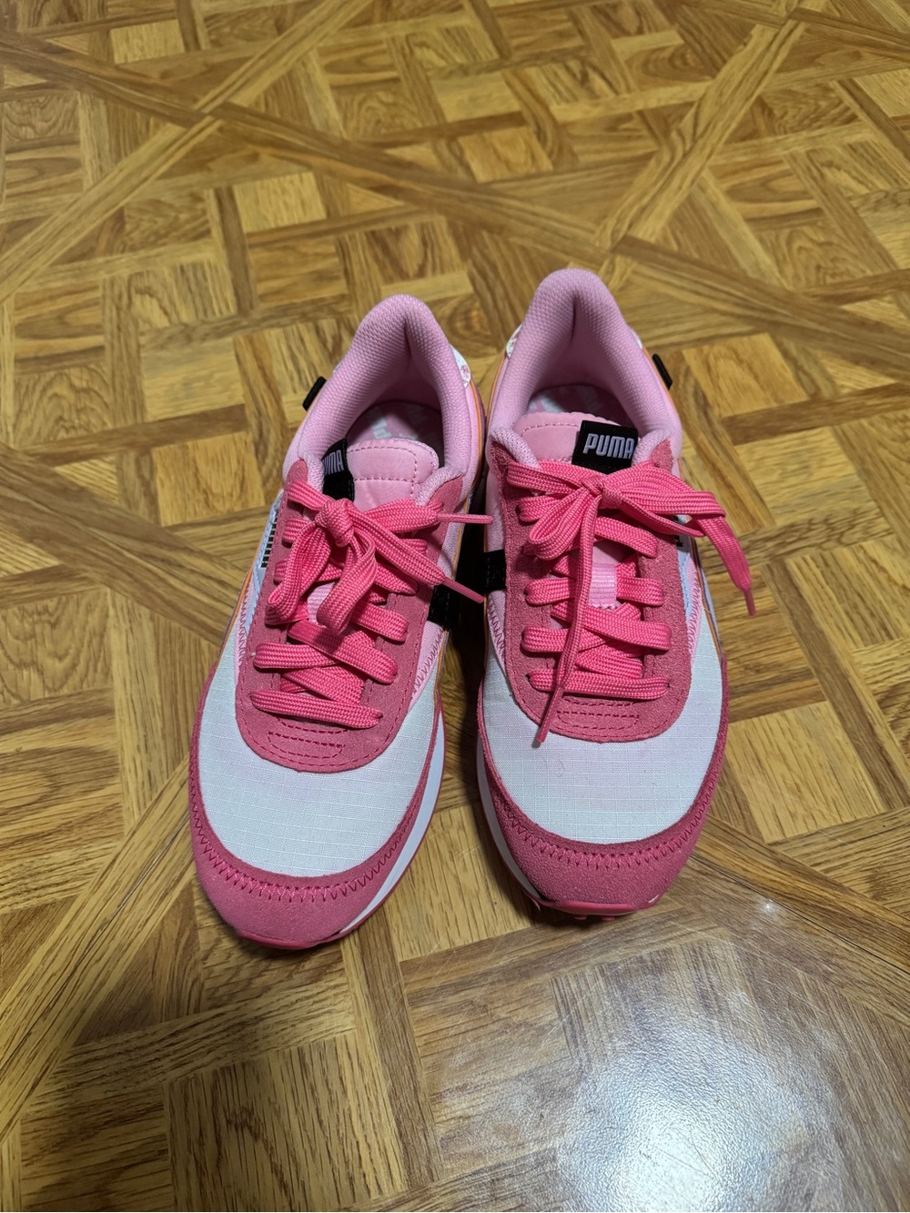 Puma Kids Pink and White Lace-Up Athletic Sneakers